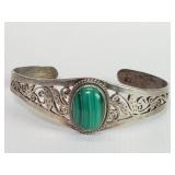 Vintage Navajo style silver and malachite cuff