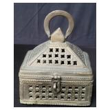 Vintage tribal Jali hut pyramid shape trinket box