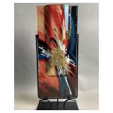 Signed art glass and metal vase