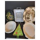 Vintage large platters, aluminum, ceramic,