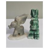 Green carved stone Aztec/Mayan figure and grey