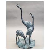 Vintage brass crane family sculpture
