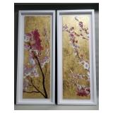 Pair of mixed media cherry blossoms
