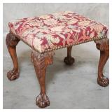 Antique carved walnut and upholstered stool