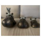 3 Hippo Head art pieces,