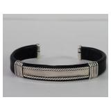 Sterling silver, brass and leather bracelet