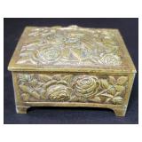 Victorian style embossed floral brass trinket box