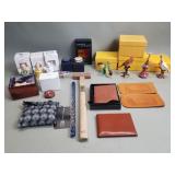 Goebel angel bells, trinket boxes, leather