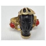 14k gold ring with red coral