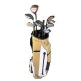 Lot of golf clubs with golf bag