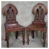 Pair of Victorian gothic revival walnut chairs
