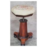 Antique mahogany adjustable piano stool with