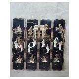 Asian black lacquer 4 panel wall decoration with