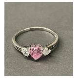 Vintage sterling silver and cz pink heart ring