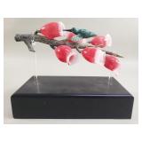 Art glass hummingbird and flowers sculpture with