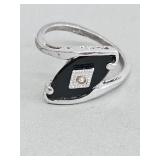 Sterling silver, black onyx, and diamond ring