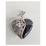 Vintage FAS sterling silver, marcasite, and onyx