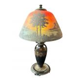 Antique reverse painted glass lamp