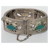 Sterling silver and green turquoise panel bracelet