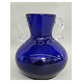 Vintage cobalt blue hand blown art glass vase