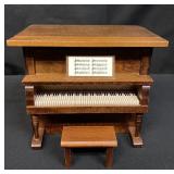 Vintage wooden miniature piano music box and