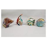 4 art glass fish sculptures