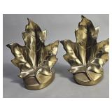 Vintage brass-plated spelter maple leaf bookends