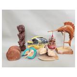 Group of collectibles, iron wood Buffalo