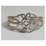 Signed PJM vintage sterling silver cuff bracelet