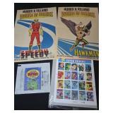 Lot of 4 super hero collectibles, posters , stamps