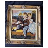 Vintage framed "Bowden Children" needlepoint