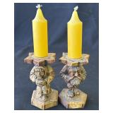 Pair of carved wood candleholders