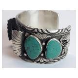 Vintage silver signed BB watch cuff bracelet