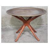 Mid-century Modern walnut table with brass tray