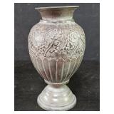 Vintage brass repoussï¿½ floral vase with pedestal