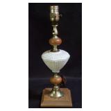 Mid-century Modern hobnail milk glass and wood