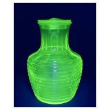Vintage ribbed uranium glass carafe & lid