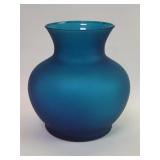 Hand blown blue satin finish art glass vase