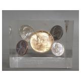 1964 acrylic coin cube paperweight