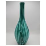 Hand blown green swirl art glass bottle vase