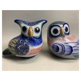 Pair of signed hand decorated ceramic owl
