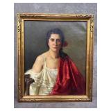 Vintage oil on canvas portrait of a woman in the