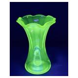 Vintage uranium glass ruffle top vase