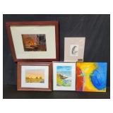 Group of oil and watercolor paintings