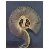 Signed metal peacock wall sculpture