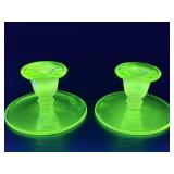 Depression glass uranium glowing candlesticks