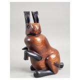 Vintage hand carved wood rabbit with secret stash