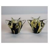 Mid-century hand blown art glass candleholders