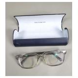 Warby Parker glasses with a smokey clear frames