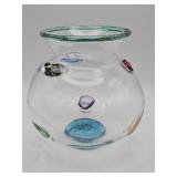 Hand-blown clear art glass vase with multicolor